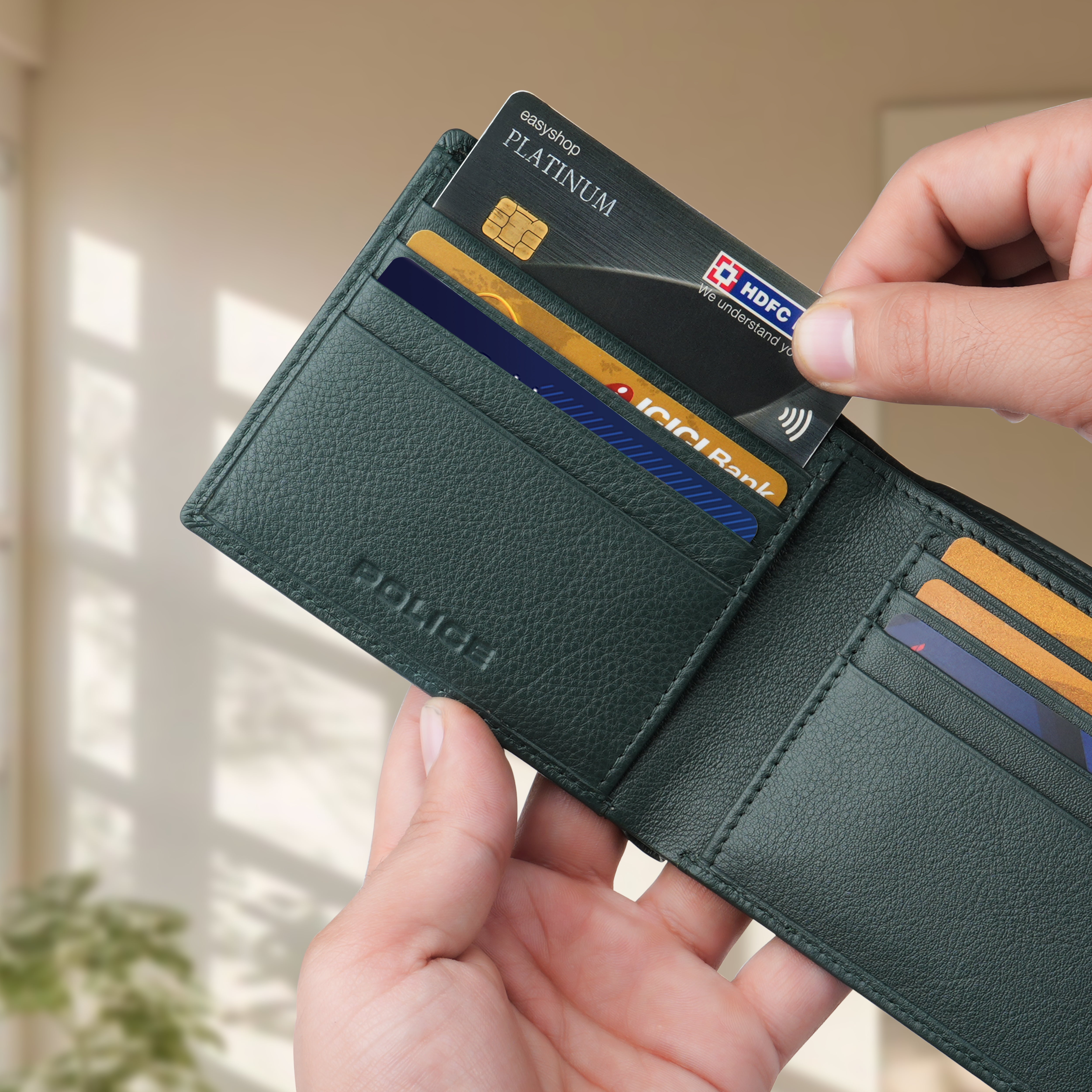 Police Ricco Slim Bi-Fold Leather Wallet - Orlando Green