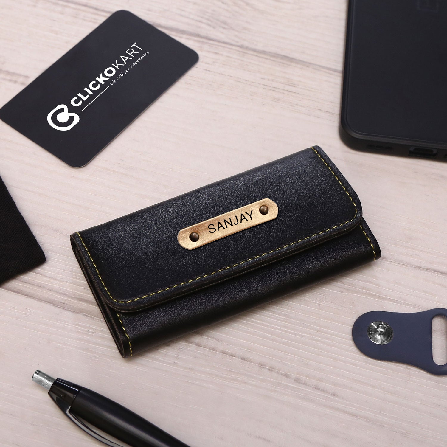 Personalized Key Case With Name - Black