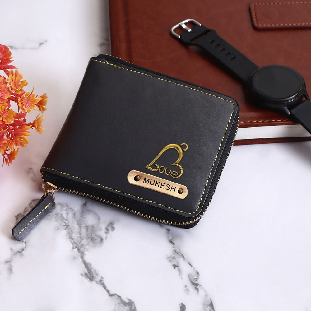 Personalized Grey Unisex Wallet with Name & Charm
