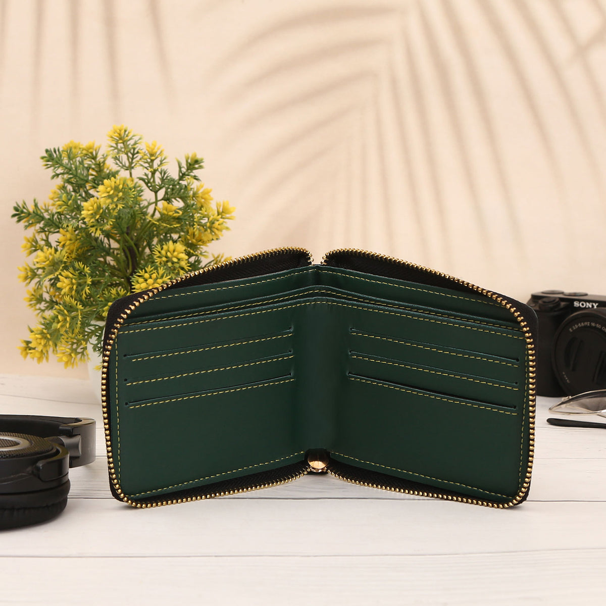 Personalized Green Unisex Wallet With Name & Charm