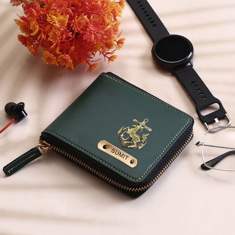 Personalized Green Unisex Wallet With Name & Charm