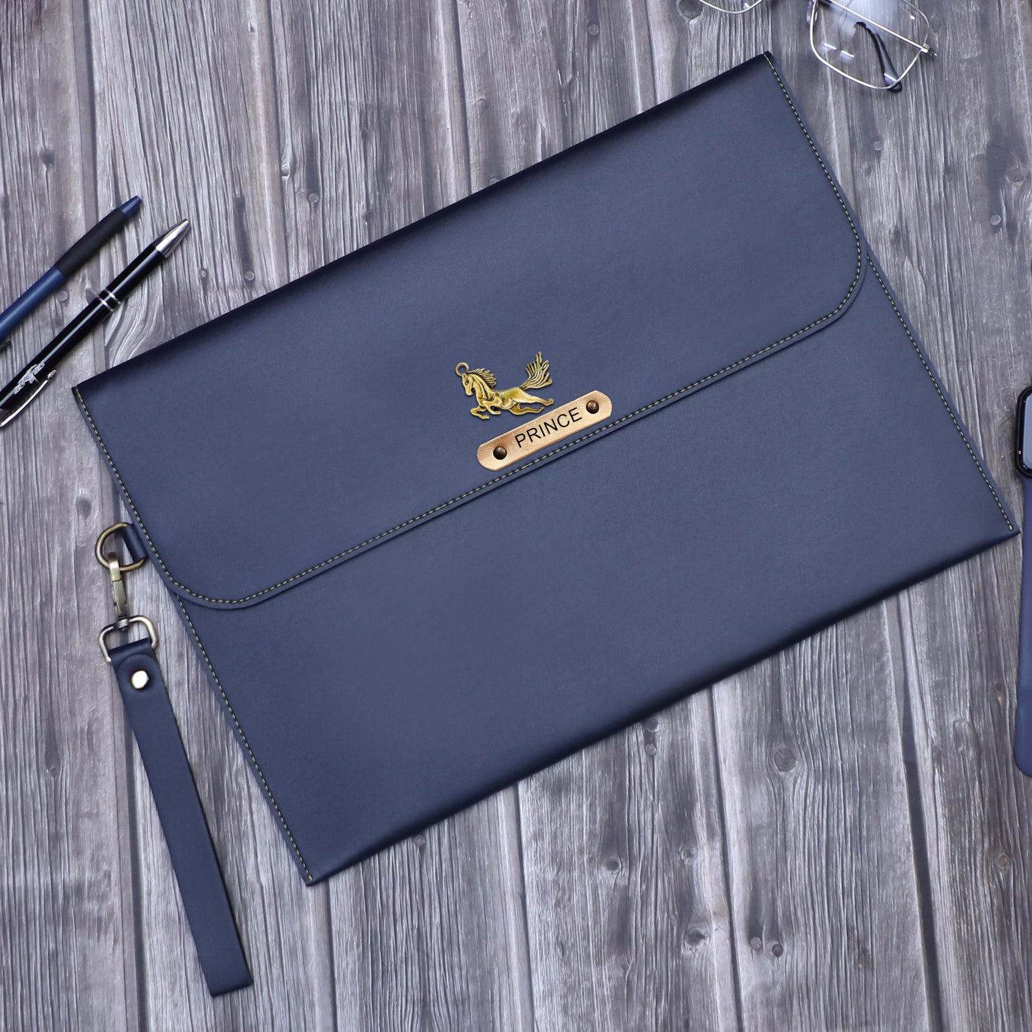 Personalized Laptop Sleeve With Name & Charm - Blue