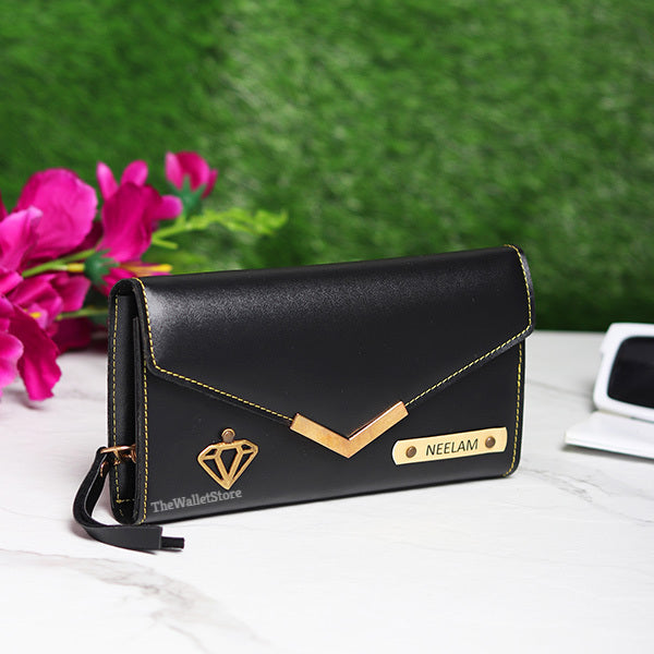 Personalized Ladies Clutch With Charm Black Color