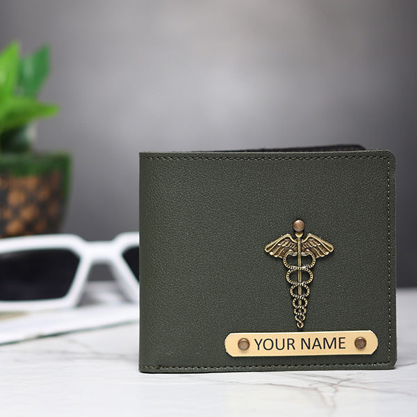 Personalized Men's Wallet With Charm Olive Green