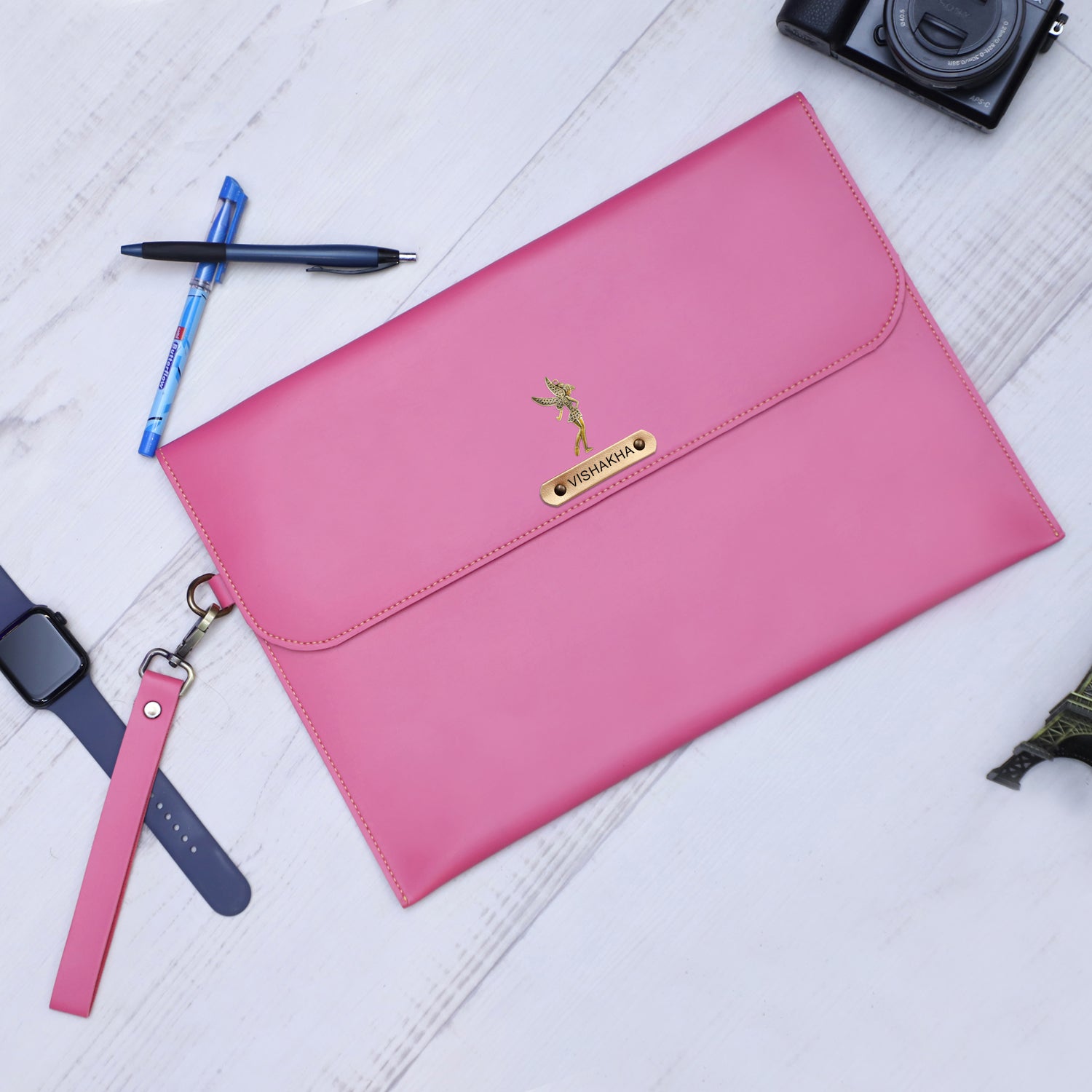 Personalized Laptop Sleeve With Name & Charm - Pink