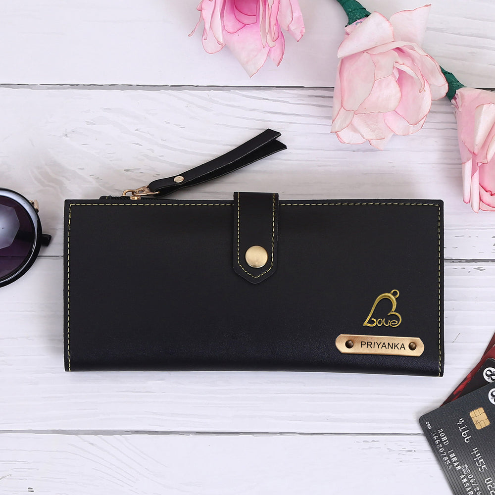 Personalized Clutch With Name & Charm in Black Colour