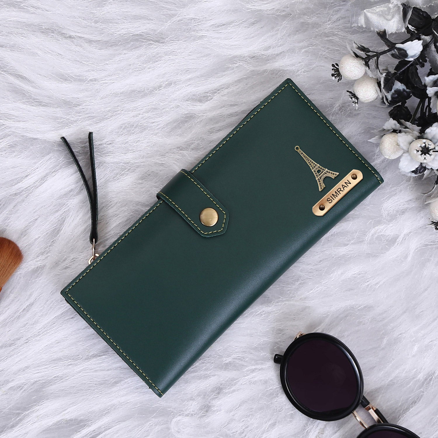 Personalized Clutch With Name & Charm - Green
