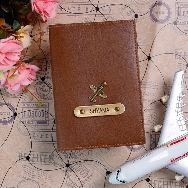 Customized Tan Passport Cover With Name & Charm
