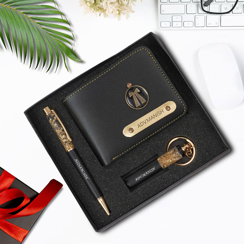 Custom Wallet Set Personalized Wallet With Crystal Pen & Keychain Gift Set