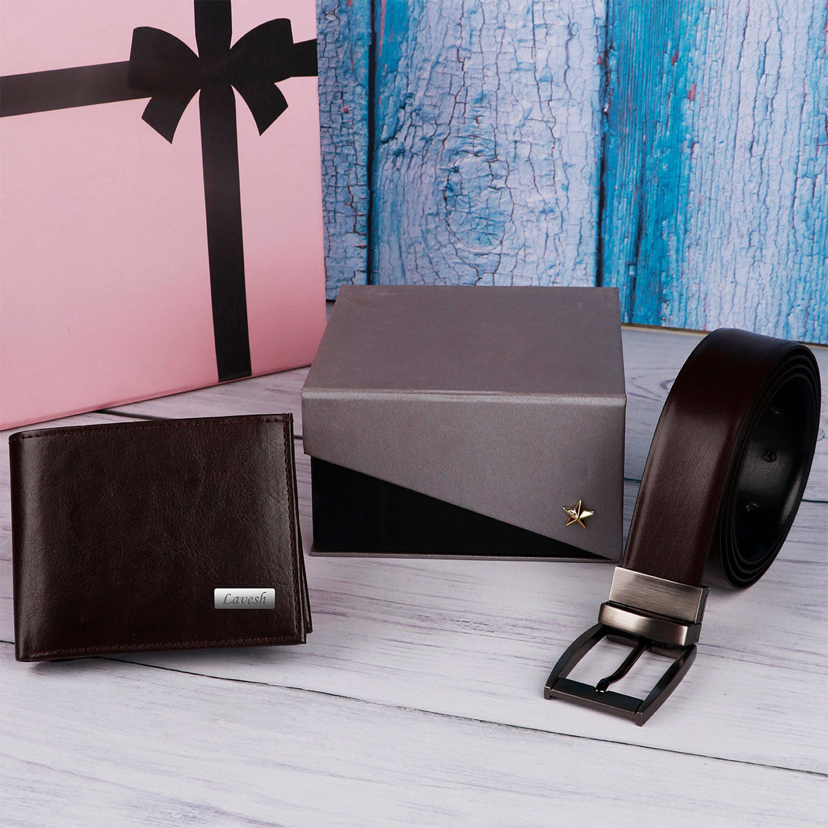 Personalized Men's Wallet & Belt Gift Set