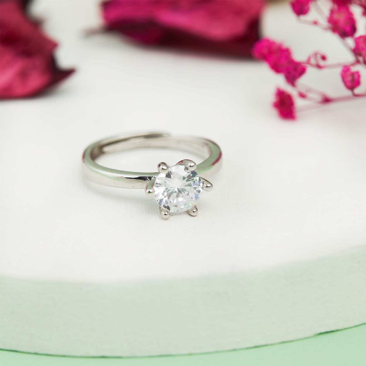 Leila Silver Solitaire Adjustable Ring