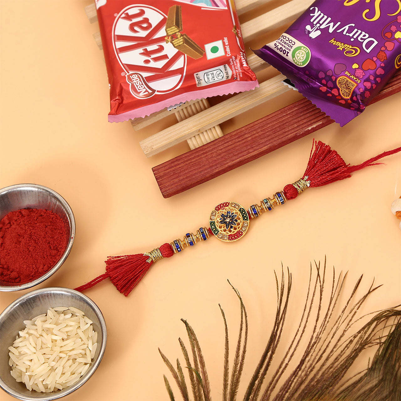 CZ Work Floral Rakhi Combo