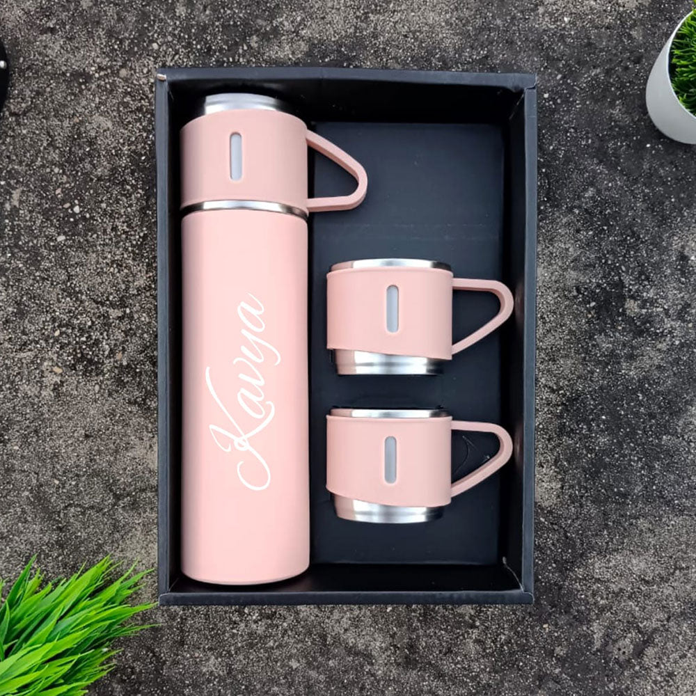 Personalized Vacuum Insulated Flask Gift Set With 2 Cups