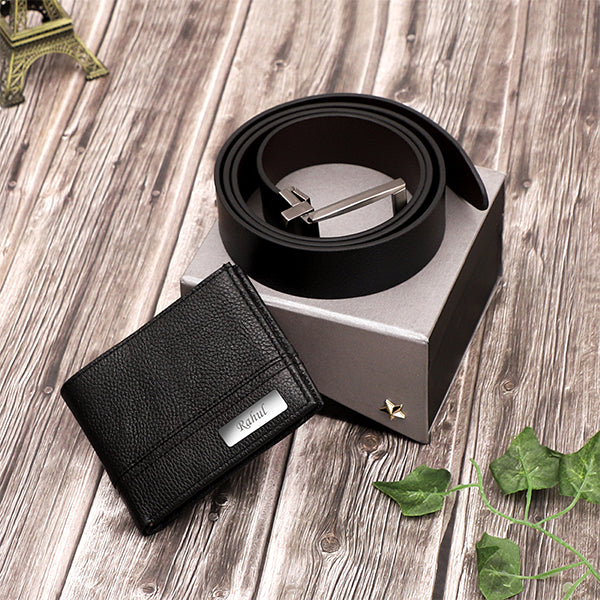 Personalized Leather Wallet & Belt Gift Set For Men