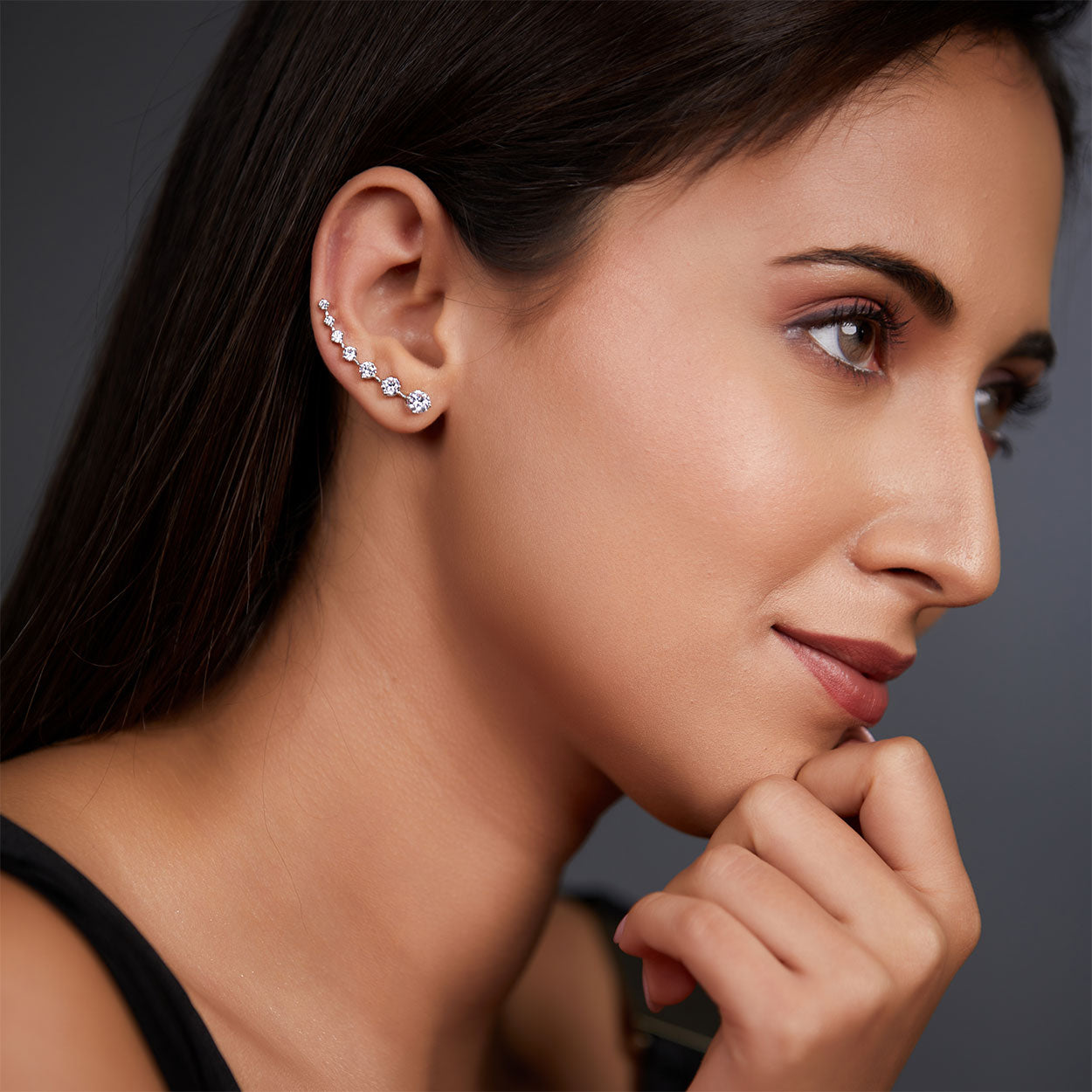 Lucy Silver Solitaire Ear Cuffs