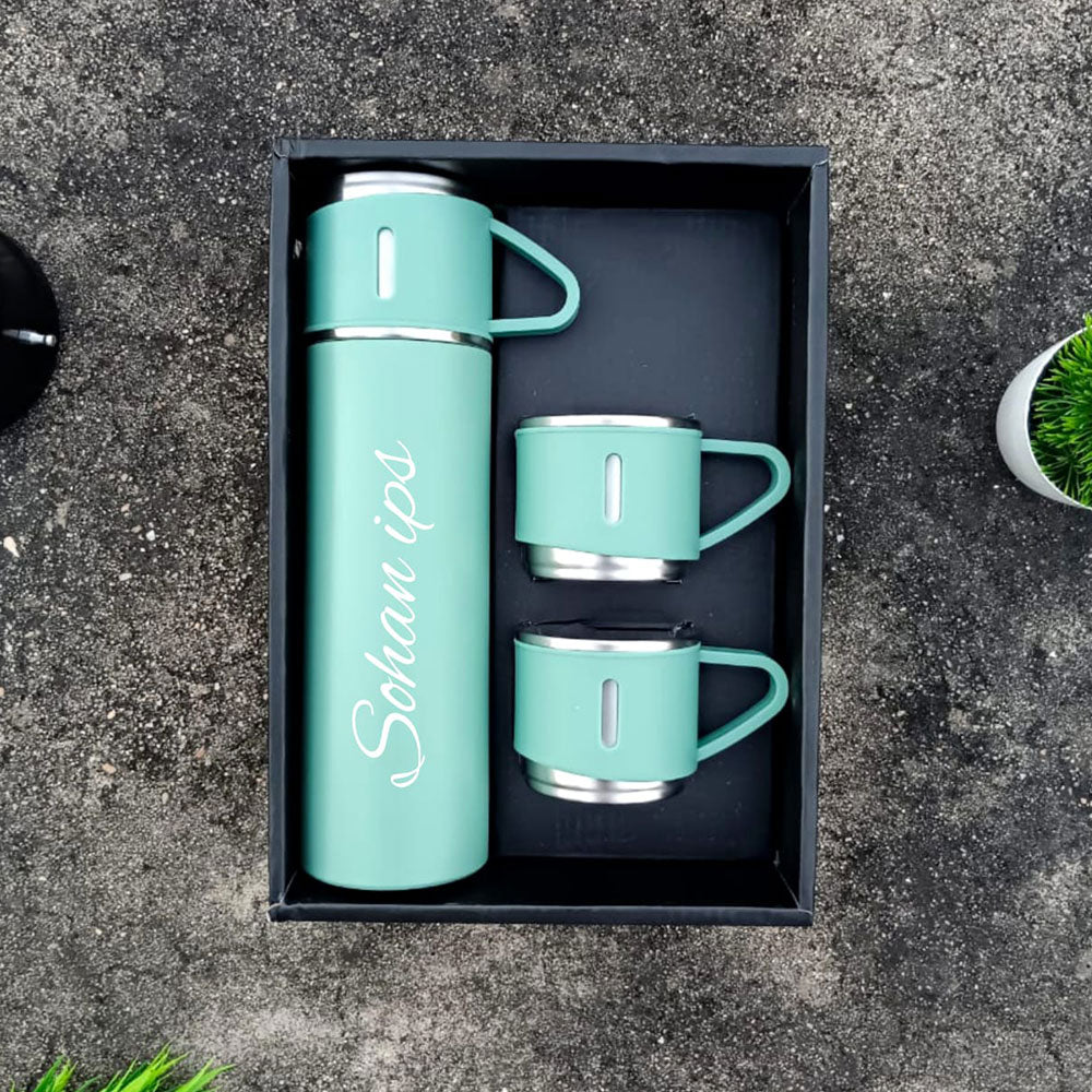 Personalized Vacuum Insulated Flask Gift Set With 2 Cups