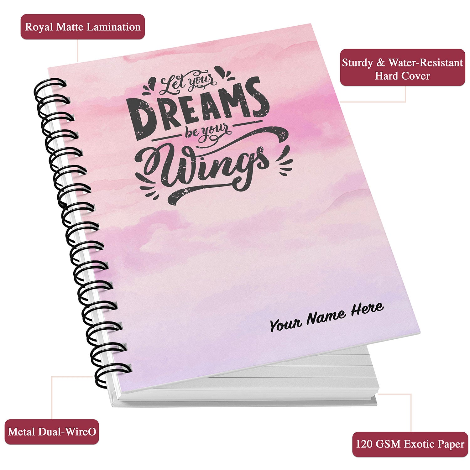 Personalized Dreams With Wings Notebook (Hard Cover)
