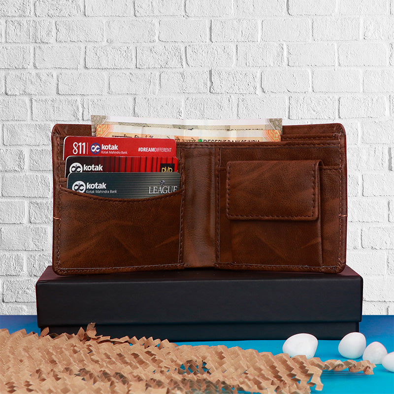 Personalized Brown Wallet Keychain & Pen Gift Set
