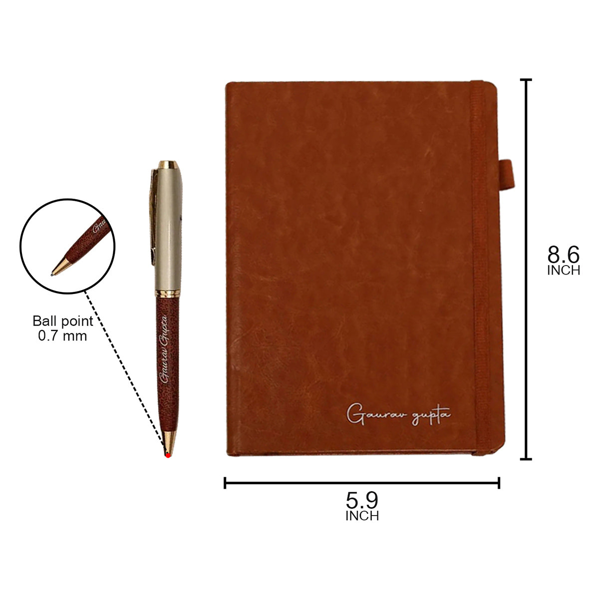 Personalized Brown Diary With Pen Combo
